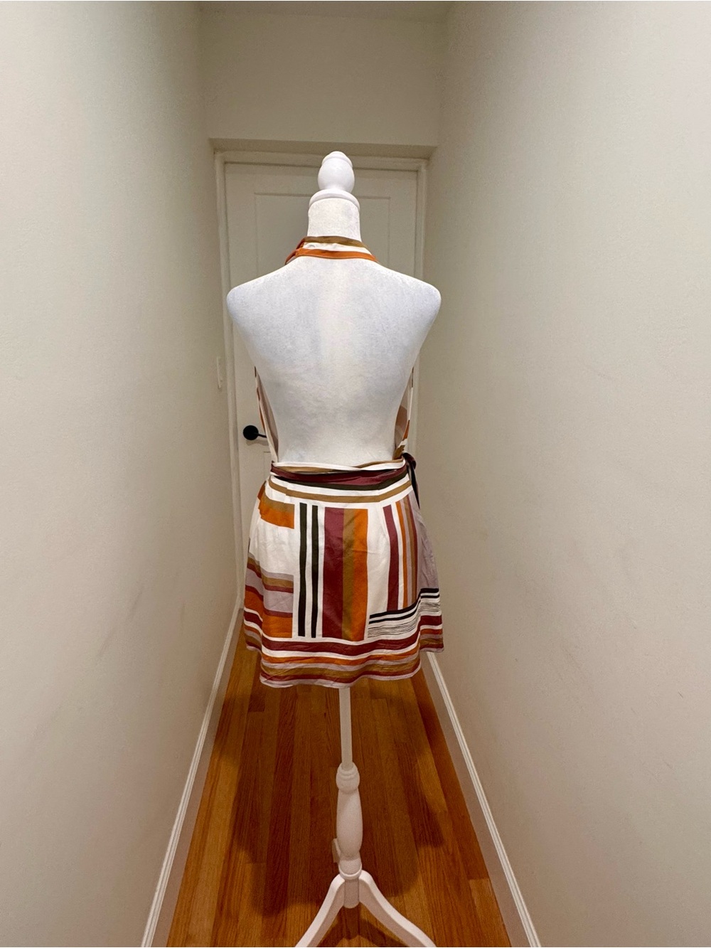 SIR the label Striped Halter Wrap Mini Dress in Rust, Cream & Mauve - Picture 3 of 8
